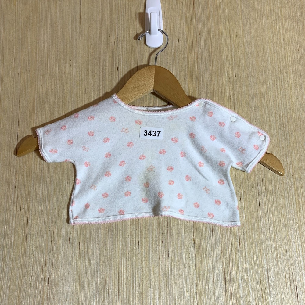 Vintage Baby Dior Shirt Toddler 13LBS White Short Sleeve Girl's Floral Logo 90's